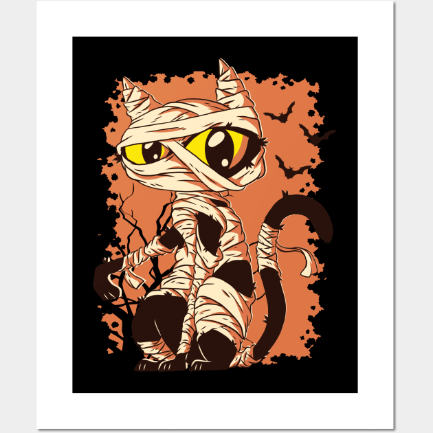 Happy Haloween Cat Mummy Black Cat Funny Halloween Wall Art by GoodArt